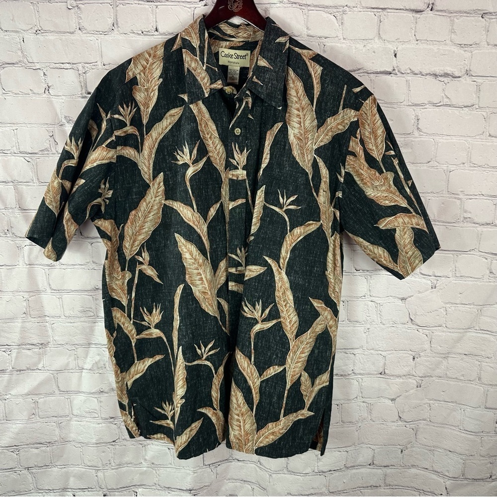 Cooke street honolulu cotton Black Tan hawaiian Shirt sz XL tropical island